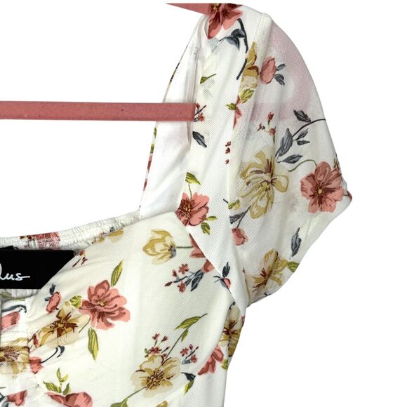 NWT Lulu's Cream pink and yellow floral print Ruched corset crop top Size Medium - Picture 7 of 11